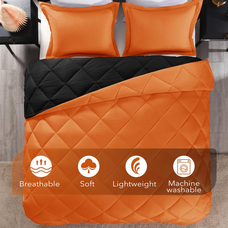 downluxe Queen Comforter Set - Orange and Black Queen Comforter, Soft Bedding Sets for All Seasons -3 Pieces - 1 Comforter (88"x92") and 2 Pillow Shams(20"x26") - Image 5